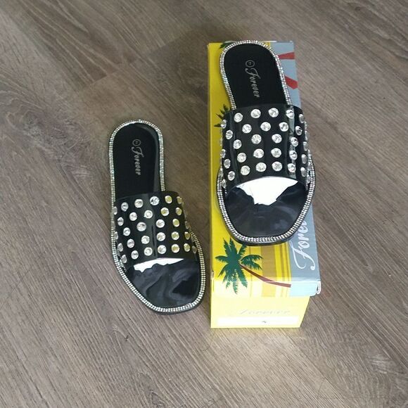 Jeweled Flat Jelly Sandals Black size 7 - Picture 4 of 6